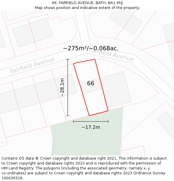 66, FAIRFIELD AVENUE, BATH, BA1 6NJ: Plot and title map