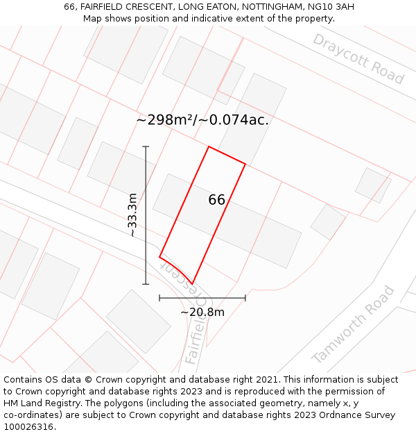 66, FAIRFIELD CRESCENT, LONG EATON, NOTTINGHAM, NG10 3AH: Plot and title map