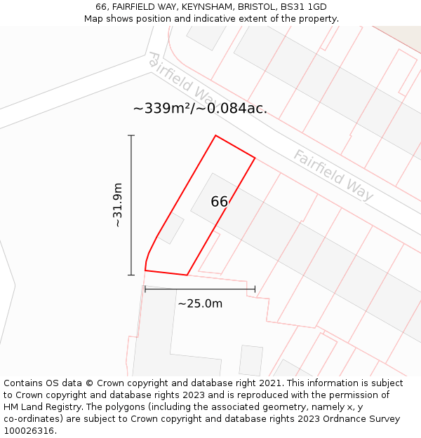 66, FAIRFIELD WAY, KEYNSHAM, BRISTOL, BS31 1GD: Plot and title map