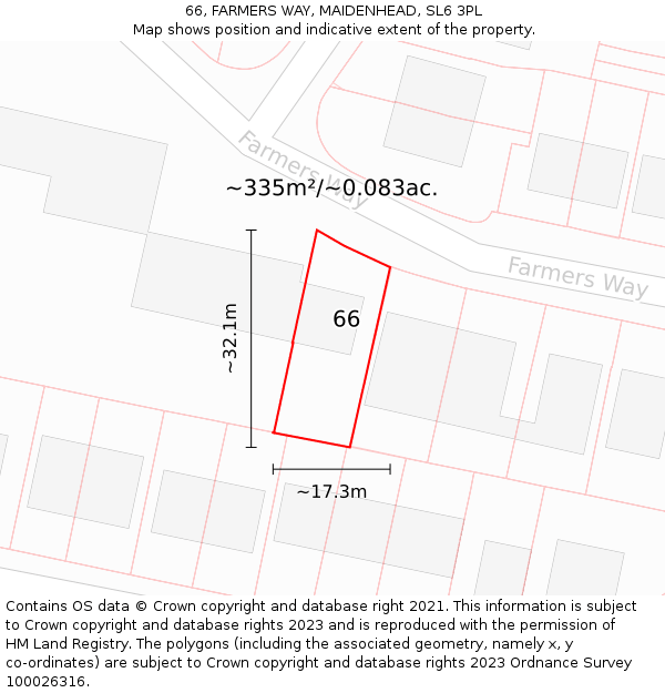 66, FARMERS WAY, MAIDENHEAD, SL6 3PL: Plot and title map