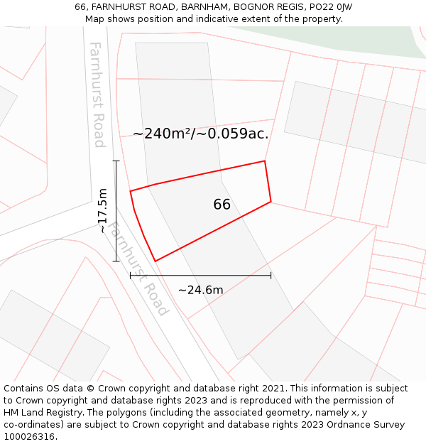 66, FARNHURST ROAD, BARNHAM, BOGNOR REGIS, PO22 0JW: Plot and title map