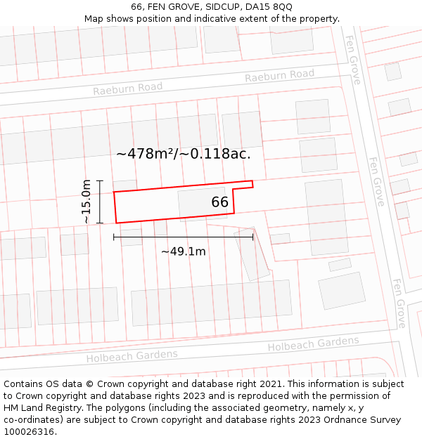 66, FEN GROVE, SIDCUP, DA15 8QQ: Plot and title map