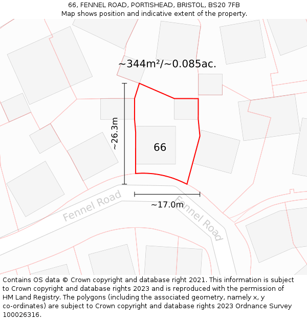 66, FENNEL ROAD, PORTISHEAD, BRISTOL, BS20 7FB: Plot and title map