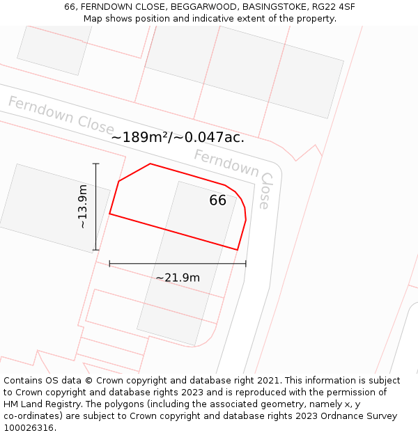 66, FERNDOWN CLOSE, BEGGARWOOD, BASINGSTOKE, RG22 4SF: Plot and title map