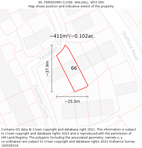 66, FERNDOWN CLOSE, WALSALL, WS3 3XH: Plot and title map