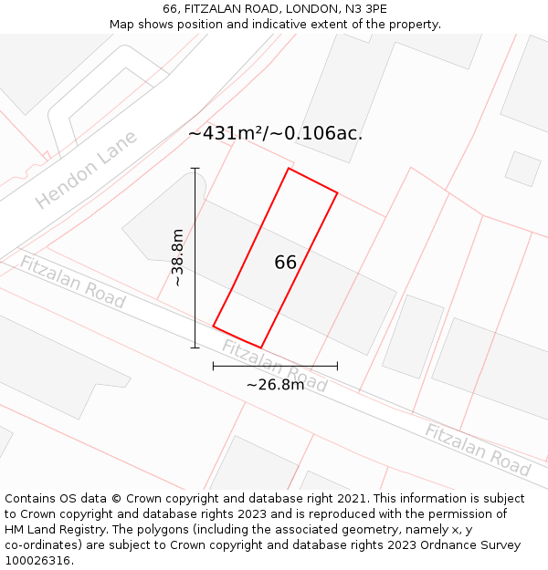 66, FITZALAN ROAD, LONDON, N3 3PE: Plot and title map