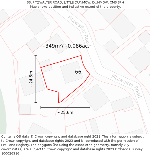 66, FITZWALTER ROAD, LITTLE DUNMOW, DUNMOW, CM6 3FH: Plot and title map