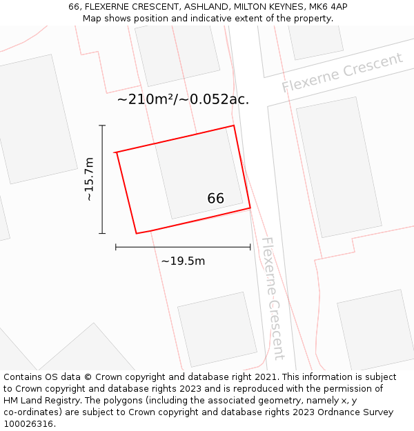 66, FLEXERNE CRESCENT, ASHLAND, MILTON KEYNES, MK6 4AP: Plot and title map