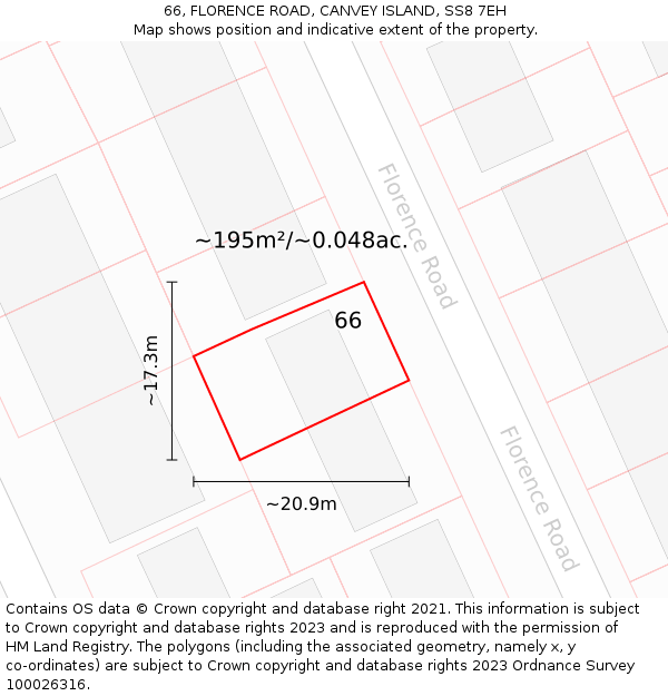 66, FLORENCE ROAD, CANVEY ISLAND, SS8 7EH: Plot and title map