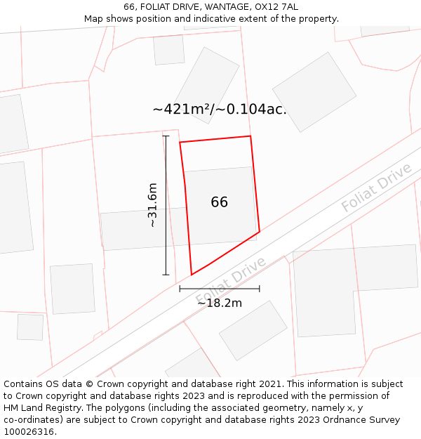 66, FOLIAT DRIVE, WANTAGE, OX12 7AL: Plot and title map