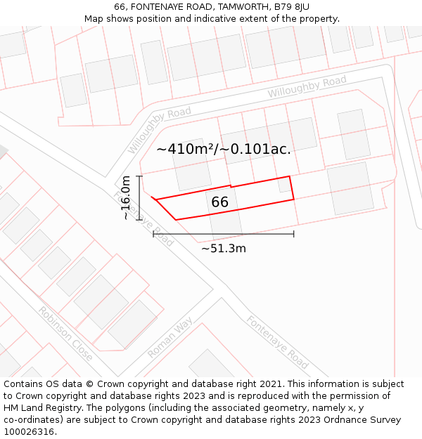 66, FONTENAYE ROAD, TAMWORTH, B79 8JU: Plot and title map