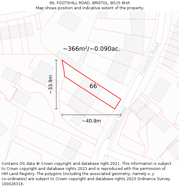 66, FOOTSHILL ROAD, BRISTOL, BS15 8HA: Plot and title map