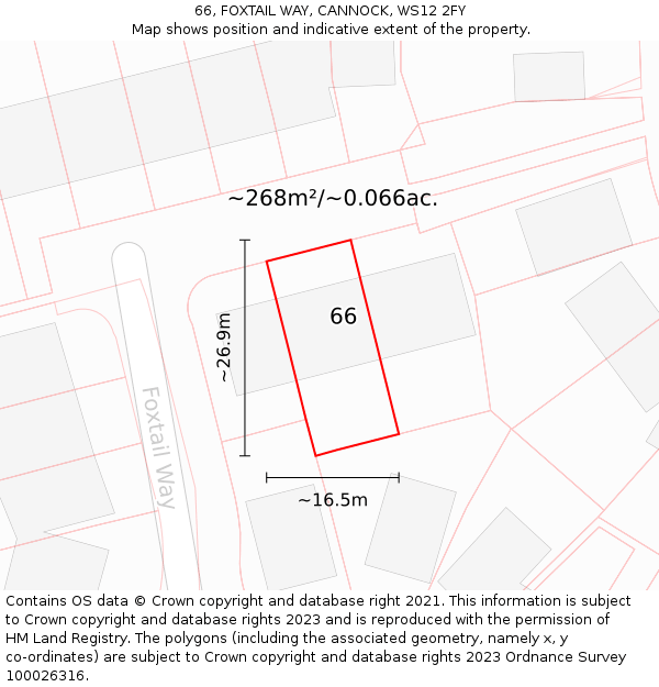 66, FOXTAIL WAY, CANNOCK, WS12 2FY: Plot and title map