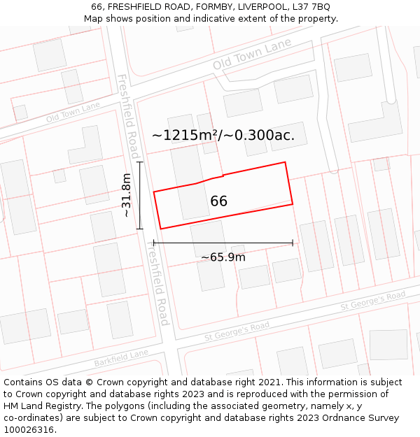 66, FRESHFIELD ROAD, FORMBY, LIVERPOOL, L37 7BQ: Plot and title map