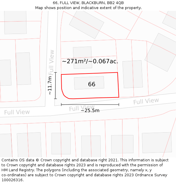 66, FULL VIEW, BLACKBURN, BB2 4QB: Plot and title map