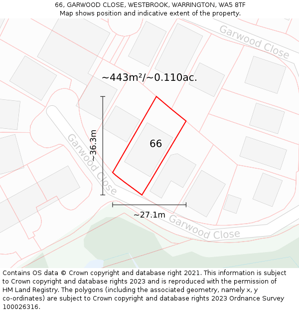 66, GARWOOD CLOSE, WESTBROOK, WARRINGTON, WA5 8TF: Plot and title map