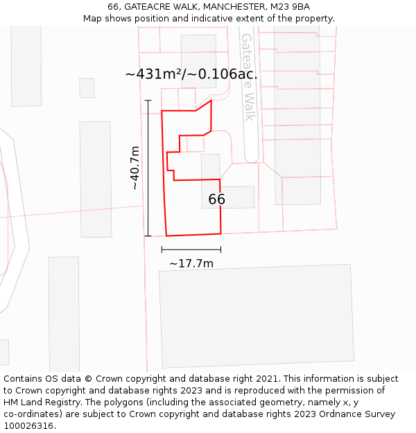 66, GATEACRE WALK, MANCHESTER, M23 9BA: Plot and title map