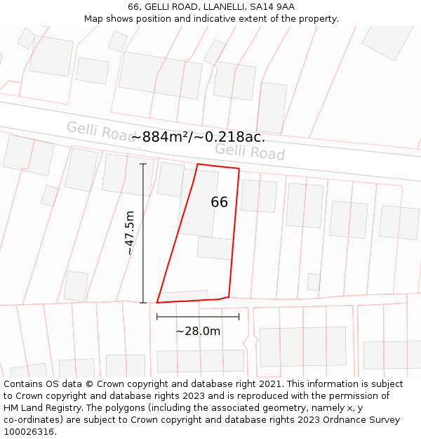 66, GELLI ROAD, LLANELLI, SA14 9AA: Plot and title map