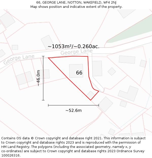 66, GEORGE LANE, NOTTON, WAKEFIELD, WF4 2NJ: Plot and title map