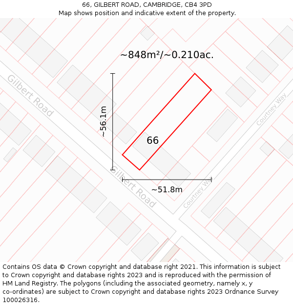 66, GILBERT ROAD, CAMBRIDGE, CB4 3PD: Plot and title map