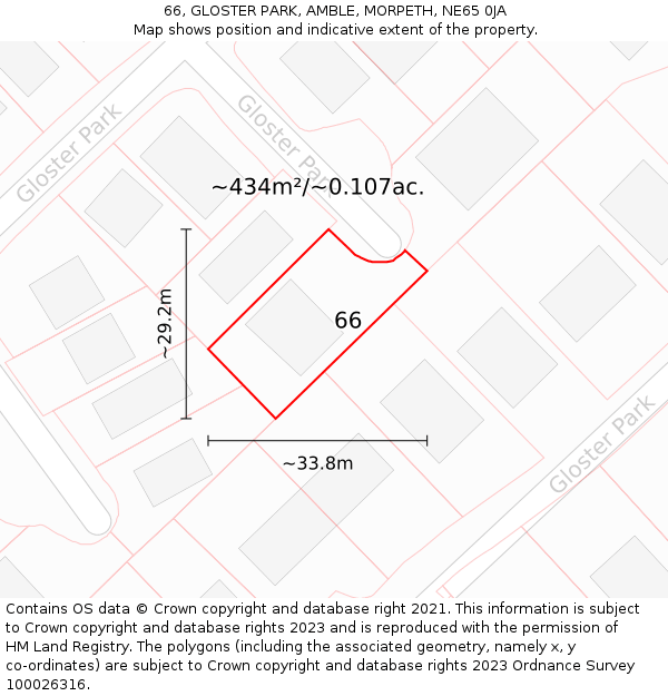 66, GLOSTER PARK, AMBLE, MORPETH, NE65 0JA: Plot and title map