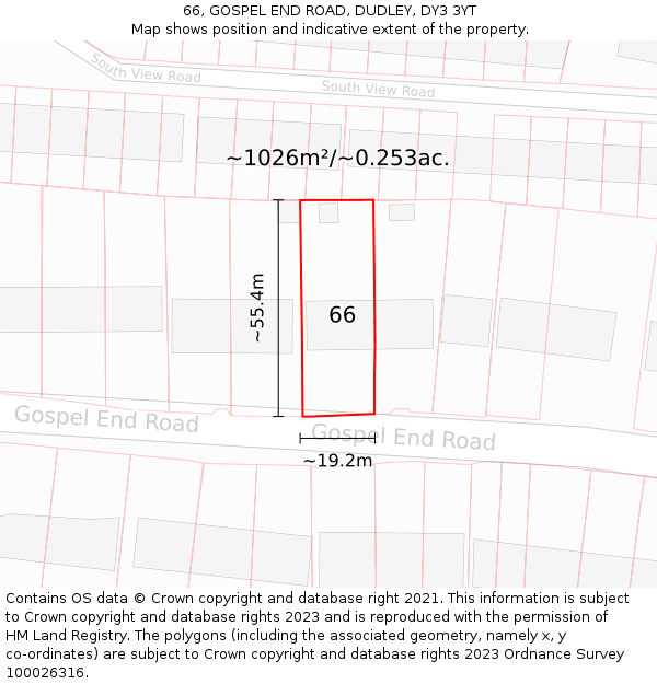 66, GOSPEL END ROAD, DUDLEY, DY3 3YT: Plot and title map