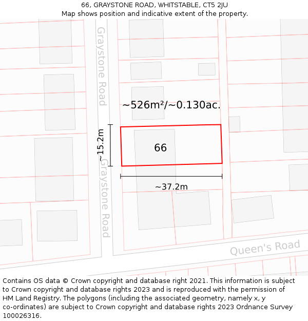 66, GRAYSTONE ROAD, WHITSTABLE, CT5 2JU: Plot and title map