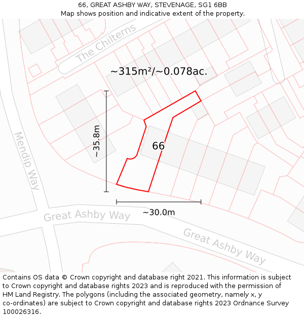 66, GREAT ASHBY WAY, STEVENAGE, SG1 6BB: Plot and title map