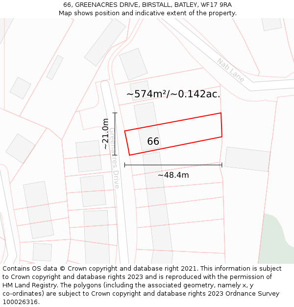 66, GREENACRES DRIVE, BIRSTALL, BATLEY, WF17 9RA: Plot and title map