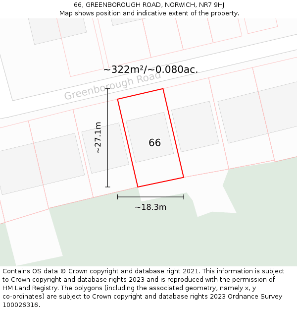 66, GREENBOROUGH ROAD, NORWICH, NR7 9HJ: Plot and title map