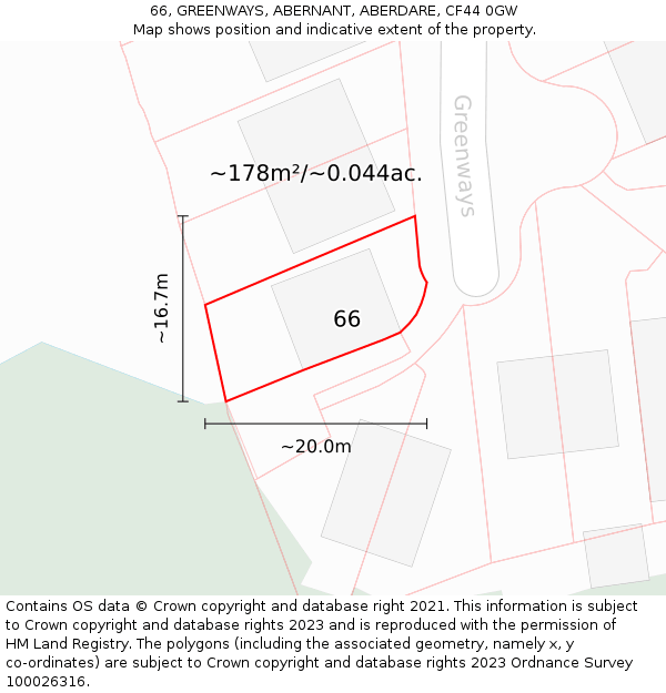 66, GREENWAYS, ABERNANT, ABERDARE, CF44 0GW: Plot and title map