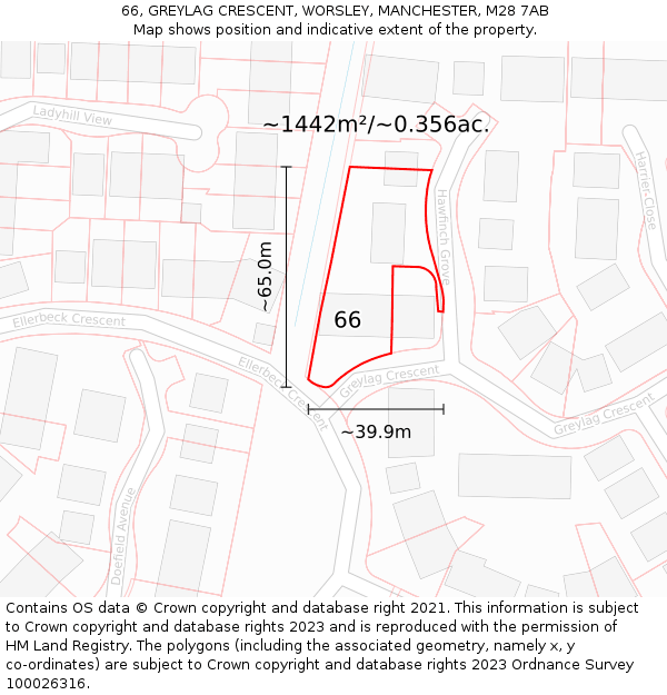 66, GREYLAG CRESCENT, WORSLEY, MANCHESTER, M28 7AB: Plot and title map