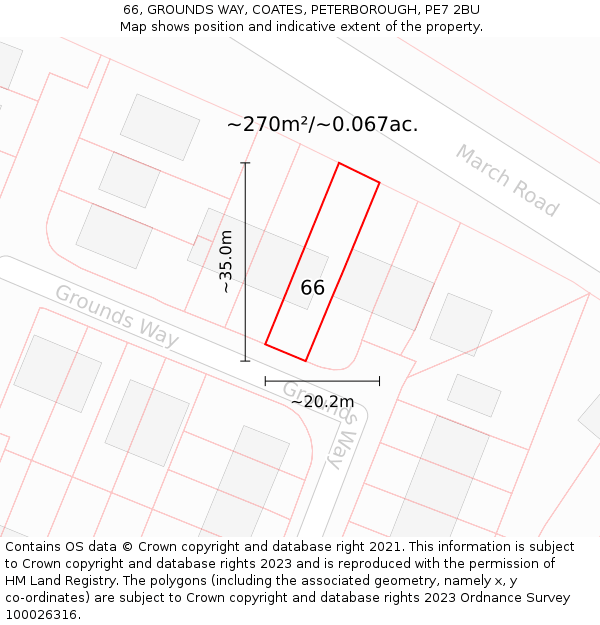 66, GROUNDS WAY, COATES, PETERBOROUGH, PE7 2BU: Plot and title map