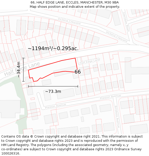 66, HALF EDGE LANE, ECCLES, MANCHESTER, M30 9BA: Plot and title map