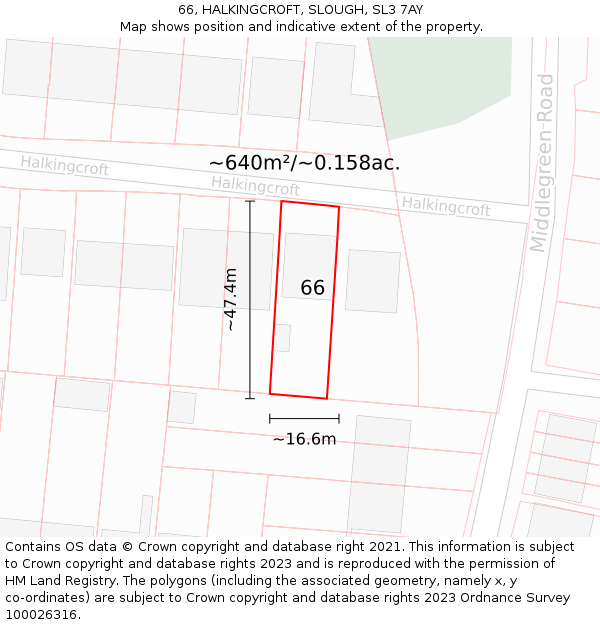 66, HALKINGCROFT, SLOUGH, SL3 7AY: Plot and title map