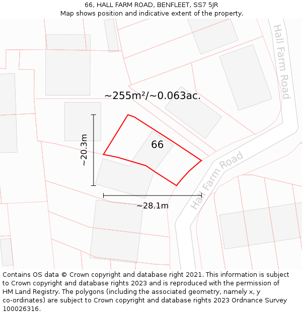 66, HALL FARM ROAD, BENFLEET, SS7 5JR: Plot and title map