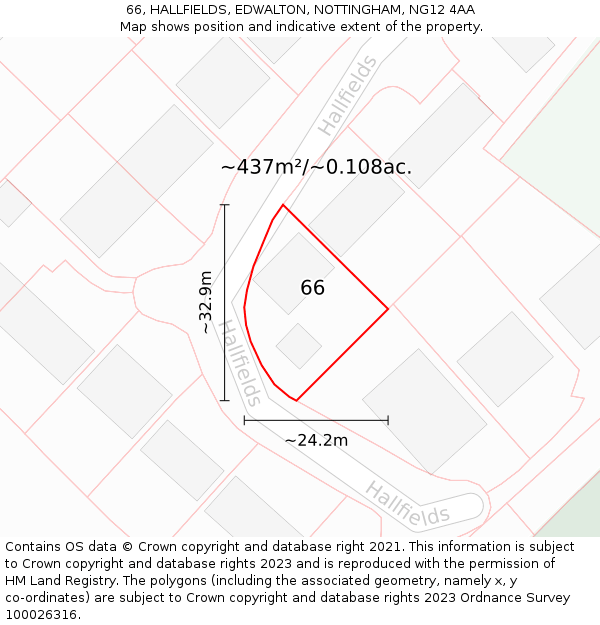 66, HALLFIELDS, EDWALTON, NOTTINGHAM, NG12 4AA: Plot and title map