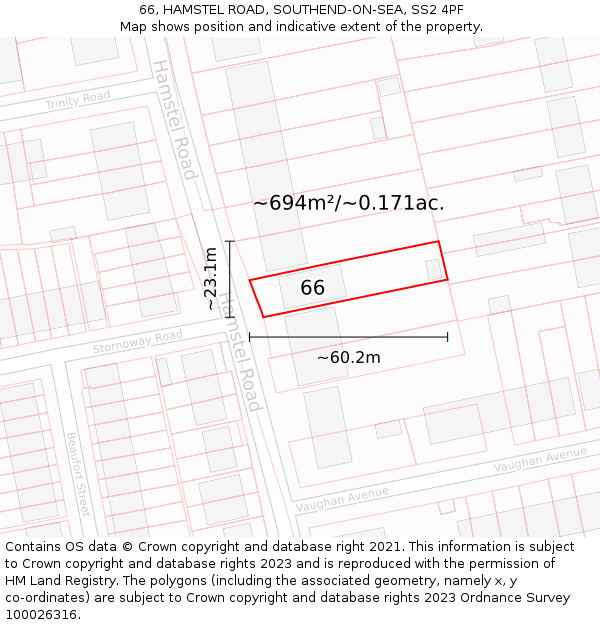 66, HAMSTEL ROAD, SOUTHEND-ON-SEA, SS2 4PF: Plot and title map