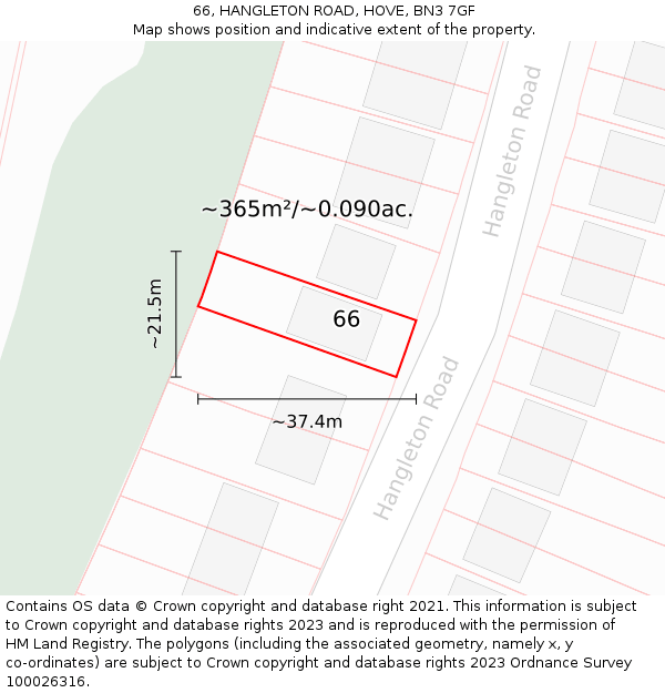 66, HANGLETON ROAD, HOVE, BN3 7GF: Plot and title map