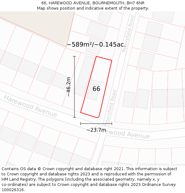 66, HAREWOOD AVENUE, BOURNEMOUTH, BH7 6NR: Plot and title map