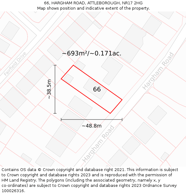66, HARGHAM ROAD, ATTLEBOROUGH, NR17 2HG: Plot and title map