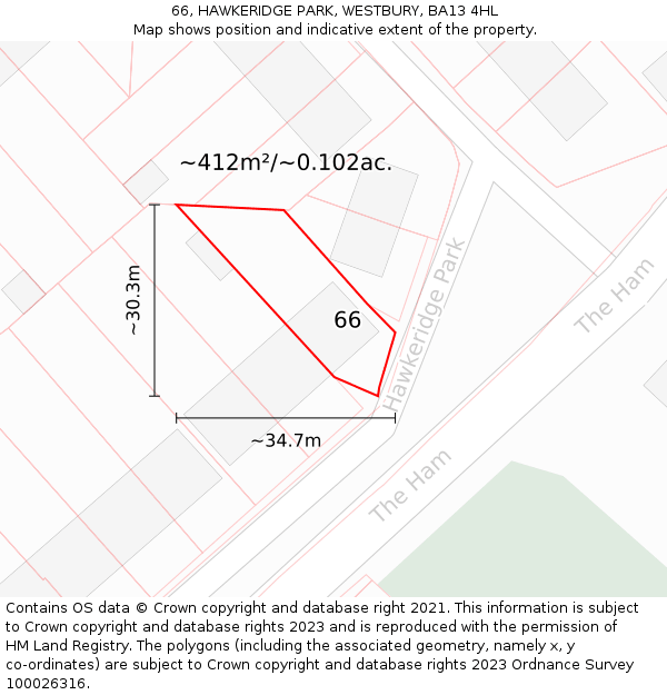 66, HAWKERIDGE PARK, WESTBURY, BA13 4HL: Plot and title map