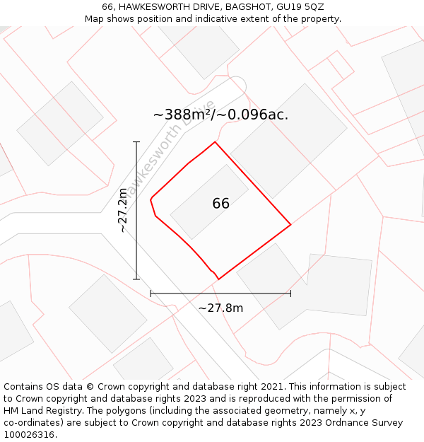 66, HAWKESWORTH DRIVE, BAGSHOT, GU19 5QZ: Plot and title map