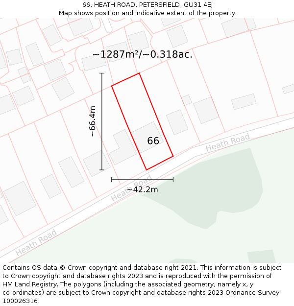 66, HEATH ROAD, PETERSFIELD, GU31 4EJ: Plot and title map