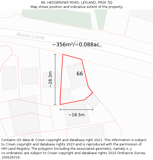 66, HEDGEROWS ROAD, LEYLAND, PR26 7JQ: Plot and title map