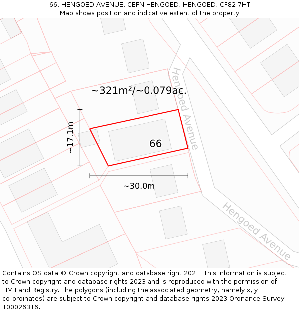 66, HENGOED AVENUE, CEFN HENGOED, HENGOED, CF82 7HT: Plot and title map