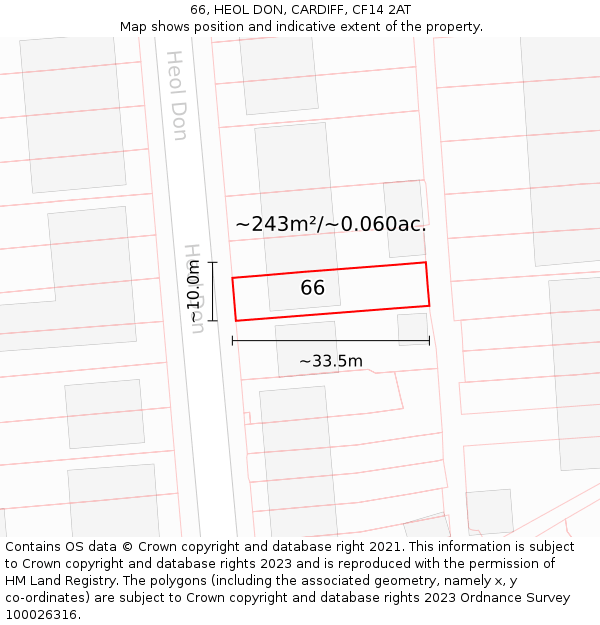 66, HEOL DON, CARDIFF, CF14 2AT: Plot and title map