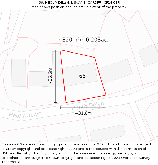 66, HEOL Y DELYN, LISVANE, CARDIFF, CF14 0SR: Plot and title map