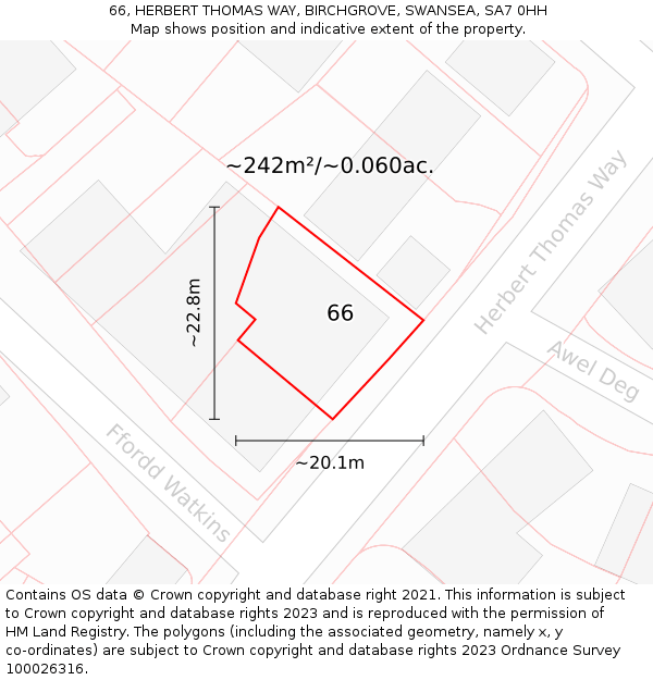 66, HERBERT THOMAS WAY, BIRCHGROVE, SWANSEA, SA7 0HH: Plot and title map