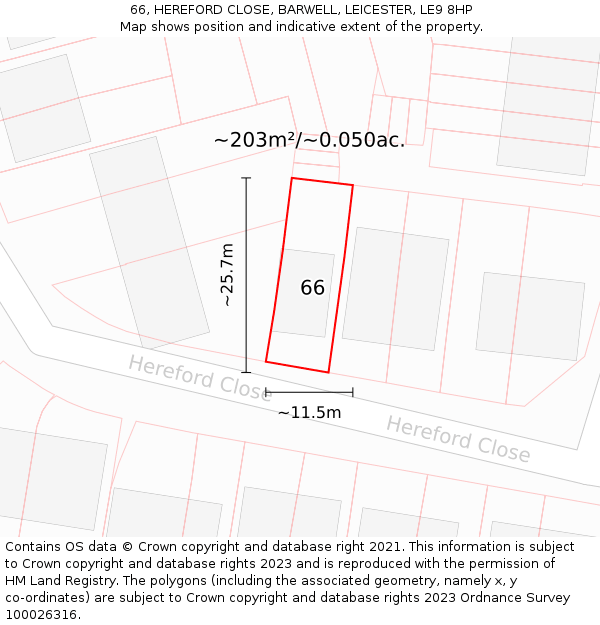 66, HEREFORD CLOSE, BARWELL, LEICESTER, LE9 8HP: Plot and title map